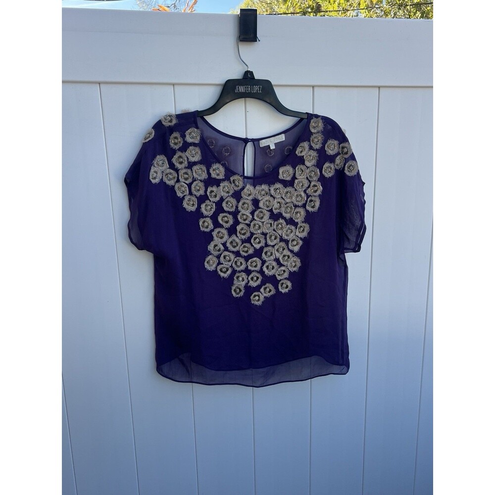 San & Soni Top Purple Beaded Anthropologie Boho Indie Artsy Sz Small